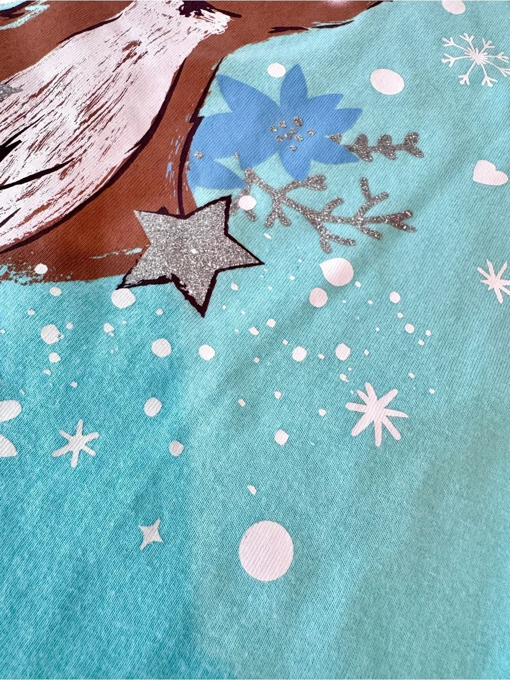 The Children’s Place Aqua Long-Sleeve Tee with Rain Deer Graphic, Size M (7-8)
